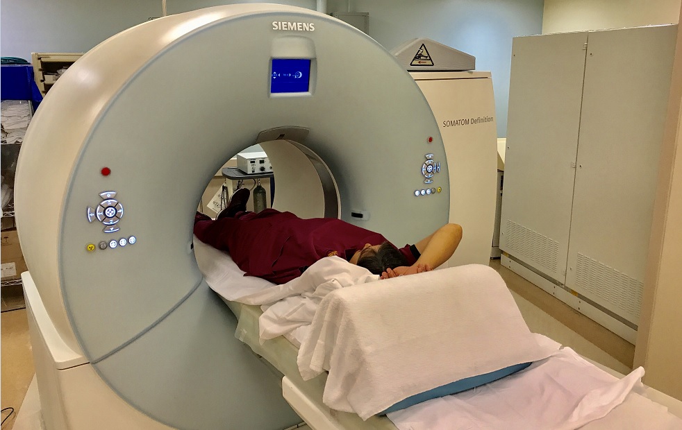 Patient undergoing CT exam