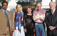 PHOTO — Larry King - live in Sacramento! Pictured from left are John Thomas; Wendy Walker; Claire Pomeroy, vice chancellor for human health sciences at UC Davis and dean of the UC Davis School of Medicine; Larry King; and Ralph deVere White.