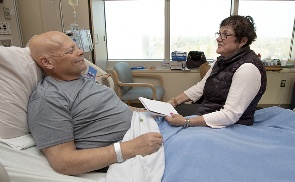 Cheryl Paletz visiting her husband, Gary, at UC Davis Medical Center.