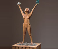 PHOTO — ECHO: Made of white oak, pins and glass, this 31/2-foot-tall sculpture is intended to reflect the strength and spirit of all women living with and fighting ovarian cancer.