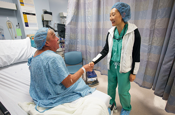 Wesley Watson meets Dr. Connie Yue after nerve-block procedure
