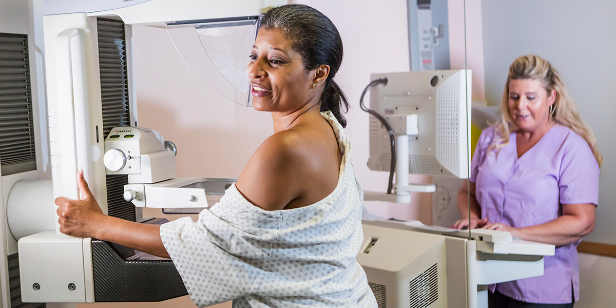 African American woman having a mammogram